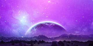 紫色场景大气星球星星山峰紫色星空展板背景